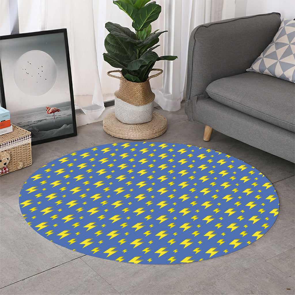 Blue And Yellow Lightning Pattern Print Round Rug
