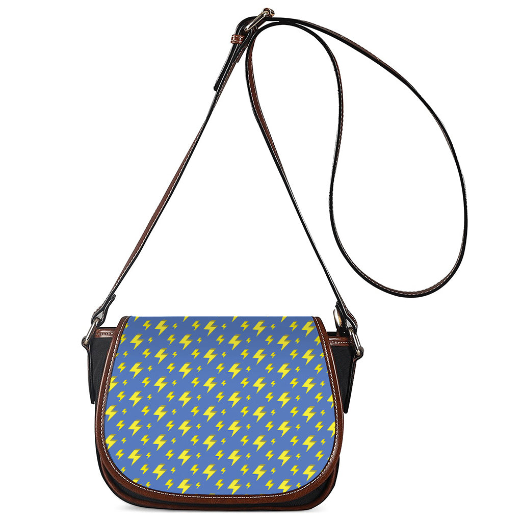Blue And Yellow Lightning Pattern Print Saddle Bag