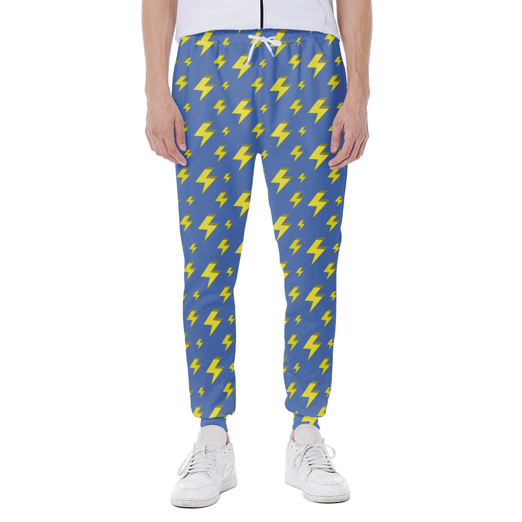 Blue And Yellow Lightning Pattern Print Scuba Joggers