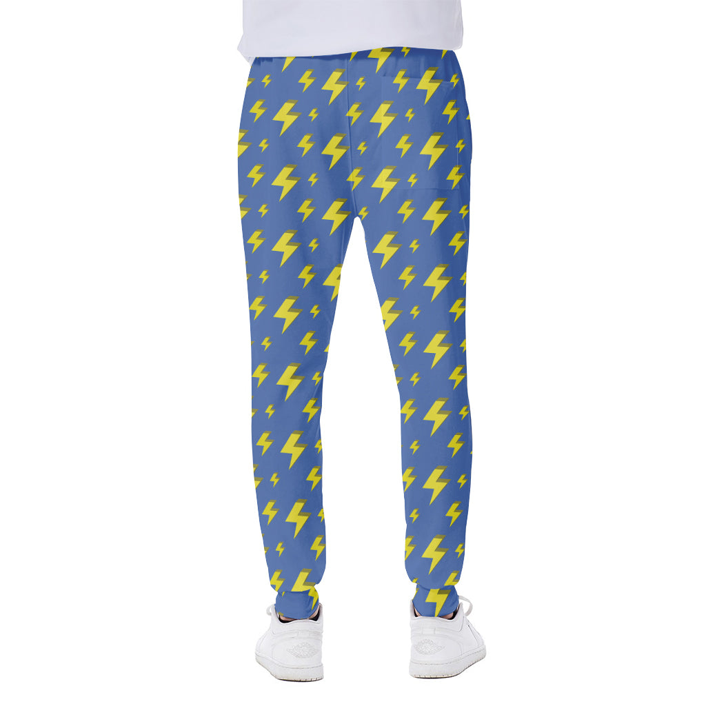 Blue And Yellow Lightning Pattern Print Scuba Joggers