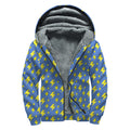 Blue And Yellow Lightning Pattern Print Sherpa Lined Zip Up Hoodie