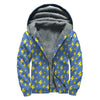 Blue And Yellow Lightning Pattern Print Sherpa Lined Zip Up Hoodie