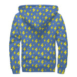 Blue And Yellow Lightning Pattern Print Sherpa Lined Zip Up Hoodie