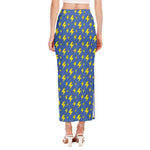 Blue And Yellow Lightning Pattern Print Side Slit Maxi Skirt