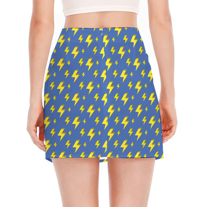 Blue And Yellow Lightning Pattern Print Side Slit Mini Skirt