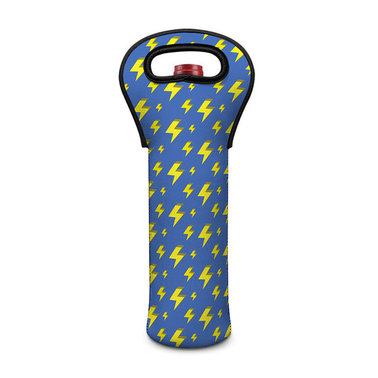 Blue And Yellow Lightning Pattern Print Single Neoprene Wine Tote