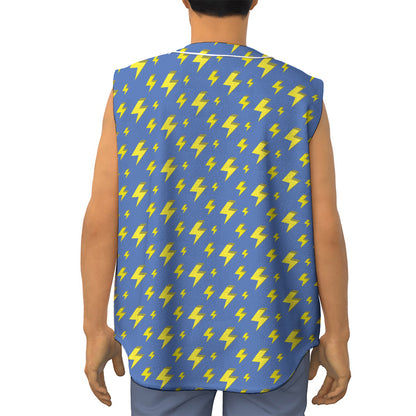Blue And Yellow Lightning Pattern Print Sleeveless Baseball Jersey