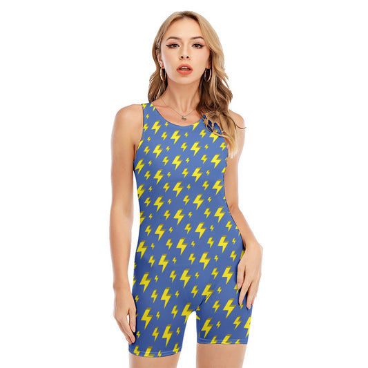 Blue And Yellow Lightning Pattern Print Sleeveless One Piece Swimsuit