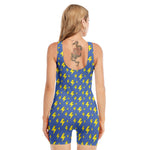 Blue And Yellow Lightning Pattern Print Sleeveless One Piece Swimsuit