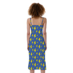 Blue And Yellow Lightning Pattern Print Slim Fit Midi Cami Dress