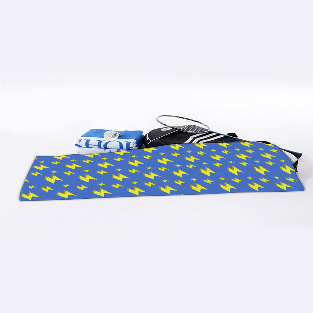 Blue And Yellow Lightning Pattern Print Sports Towel