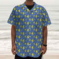 Blue And Yellow Lightning Pattern Print Textured Short Sleeve Shirt