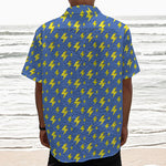 Blue And Yellow Lightning Pattern Print Textured Short Sleeve Shirt