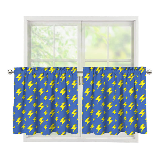 Blue And Yellow Lightning Pattern Print Tier Curtains