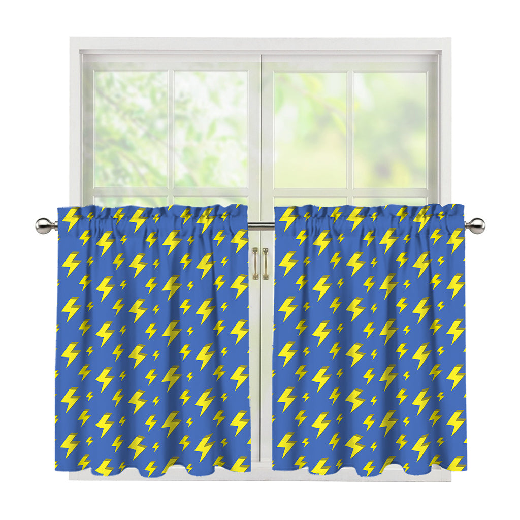 Blue And Yellow Lightning Pattern Print Tier Curtains