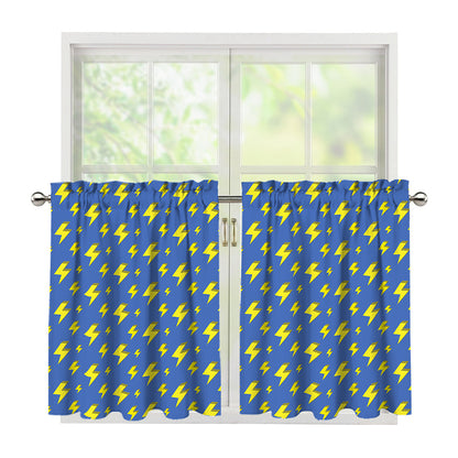Blue And Yellow Lightning Pattern Print Tier Curtains