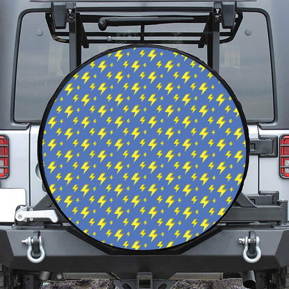 Blue And Yellow Lightning Pattern Print Tire Cover