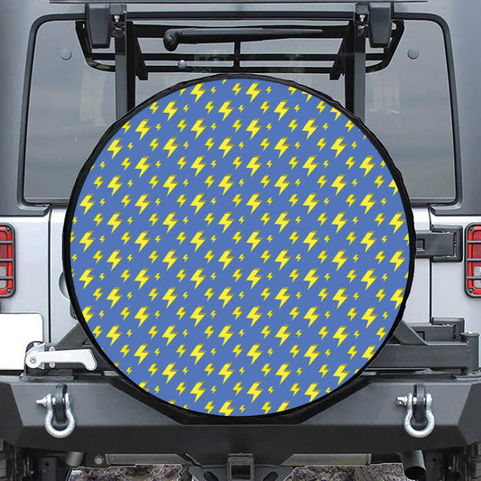 Blue And Yellow Lightning Pattern Print Tire Cover