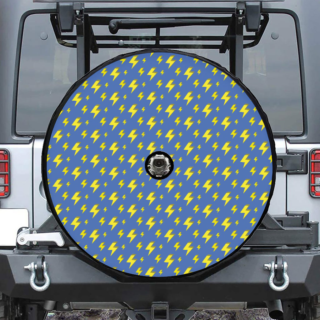 Blue And Yellow Lightning Pattern Print Tire Cover With Camera Hole