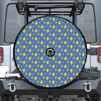 Blue And Yellow Lightning Pattern Print Tire Cover With Camera Hole
