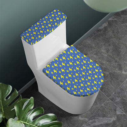 Blue And Yellow Lightning Pattern Print Toilet Lid And Tank Cover Set