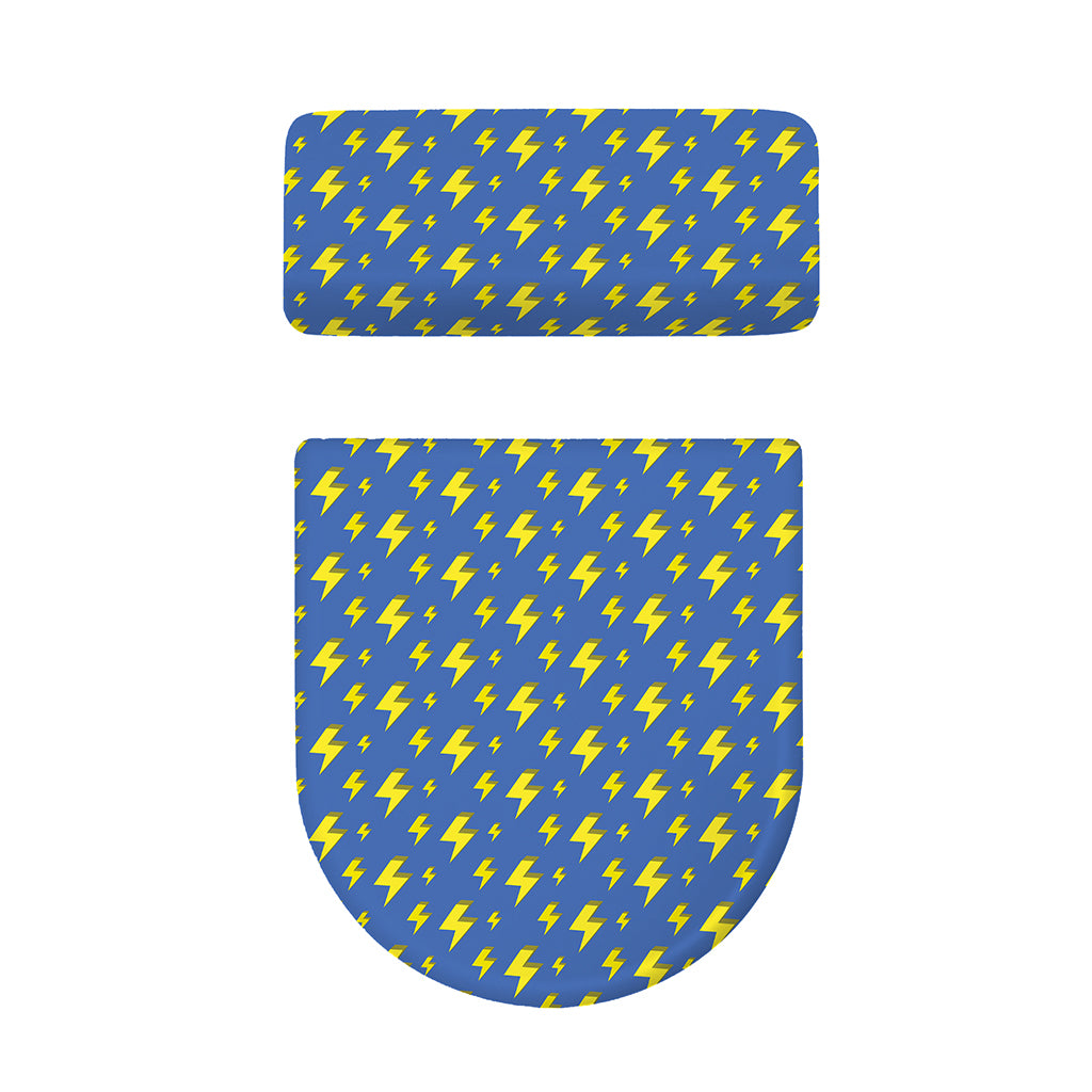 Blue And Yellow Lightning Pattern Print Toilet Lid And Tank Cover Set