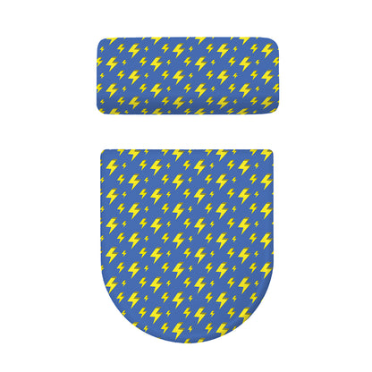 Blue And Yellow Lightning Pattern Print Toilet Lid And Tank Cover Set