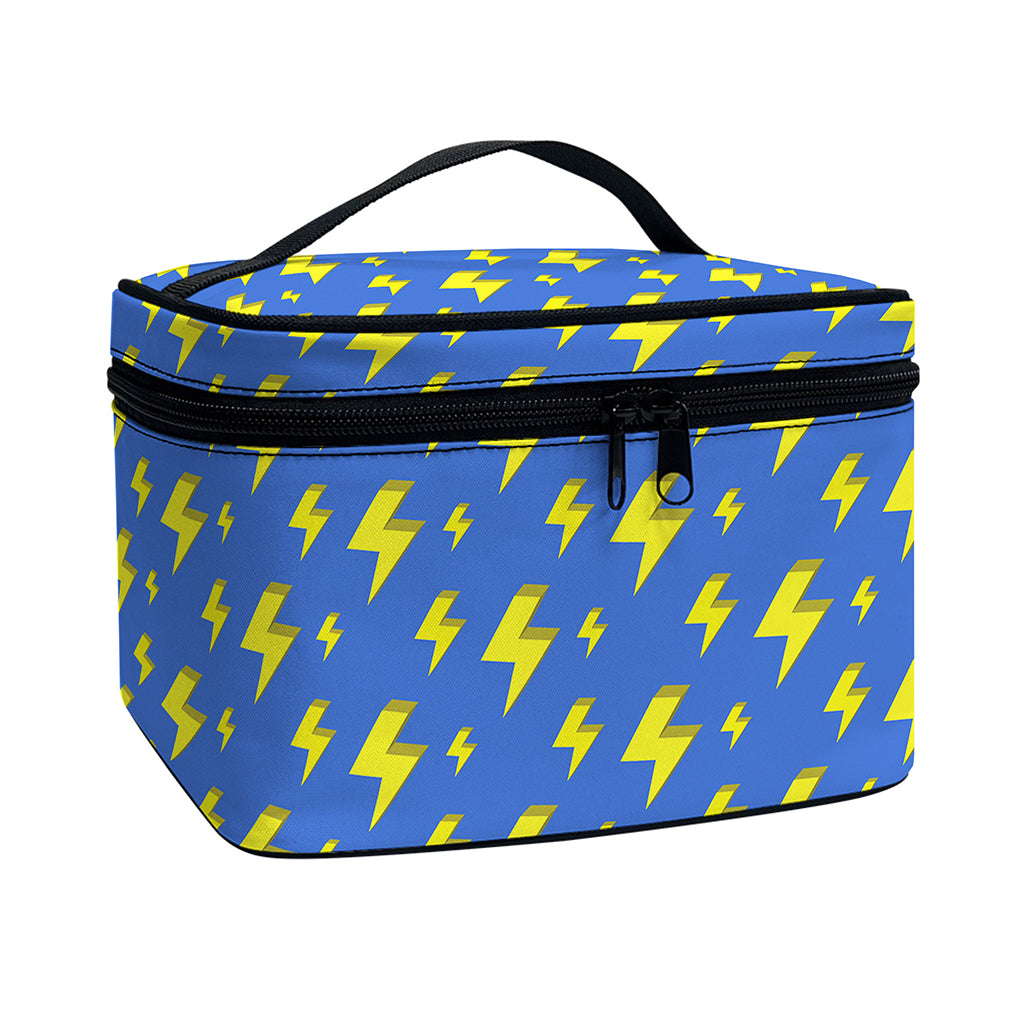 Blue And Yellow Lightning Pattern Print Travel Makeup Bag