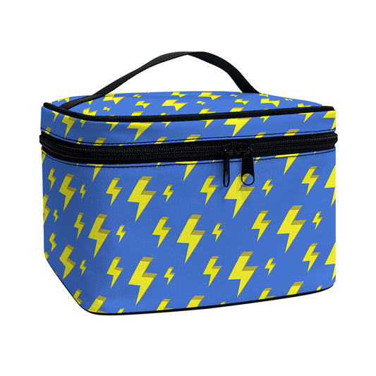 Blue And Yellow Lightning Pattern Print Travel Makeup Bag