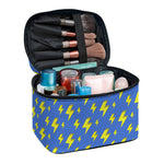 Blue And Yellow Lightning Pattern Print Travel Makeup Bag