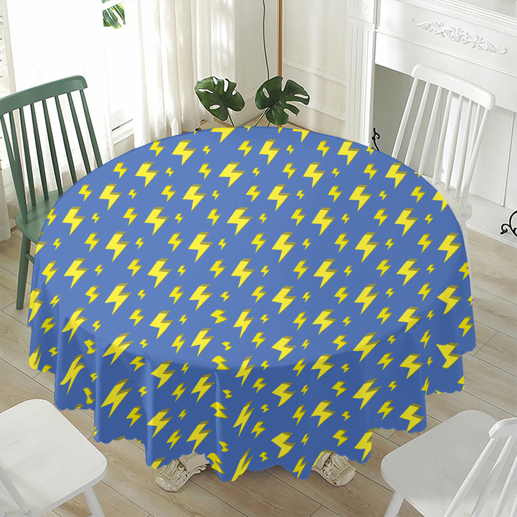 Blue And Yellow Lightning Pattern Print Waterproof Round Tablecloth