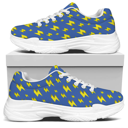 Blue And Yellow Lightning Pattern Print White Chunky Shoes