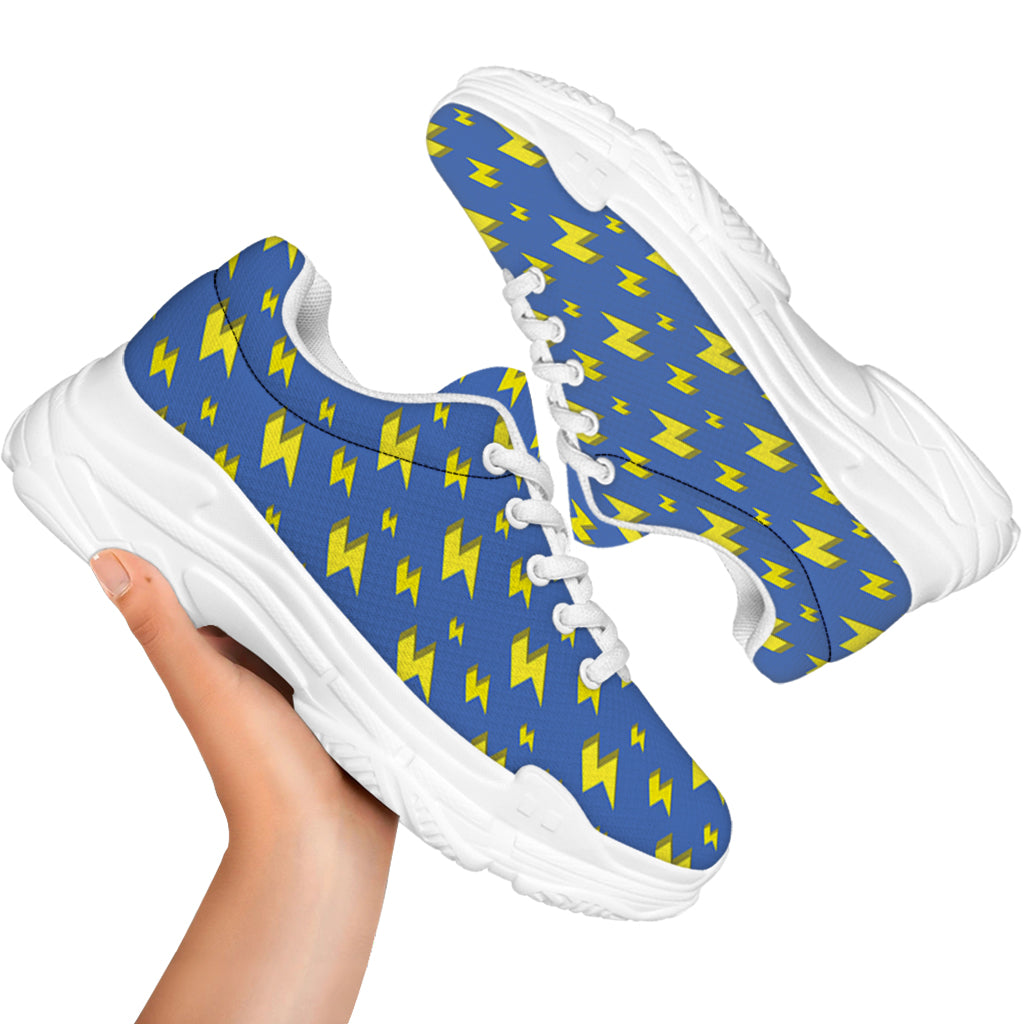 Blue And Yellow Lightning Pattern Print White Chunky Shoes