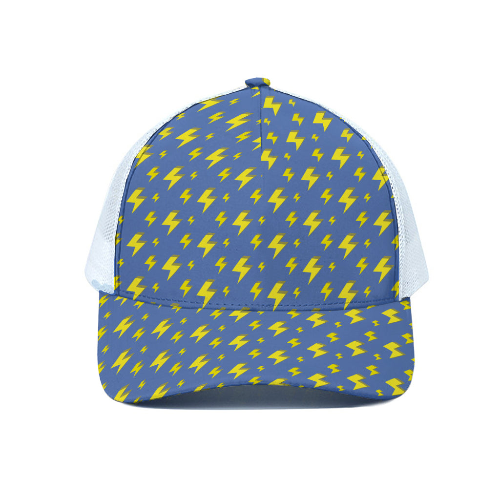 Blue And Yellow Lightning Pattern Print White Mesh Trucker Cap