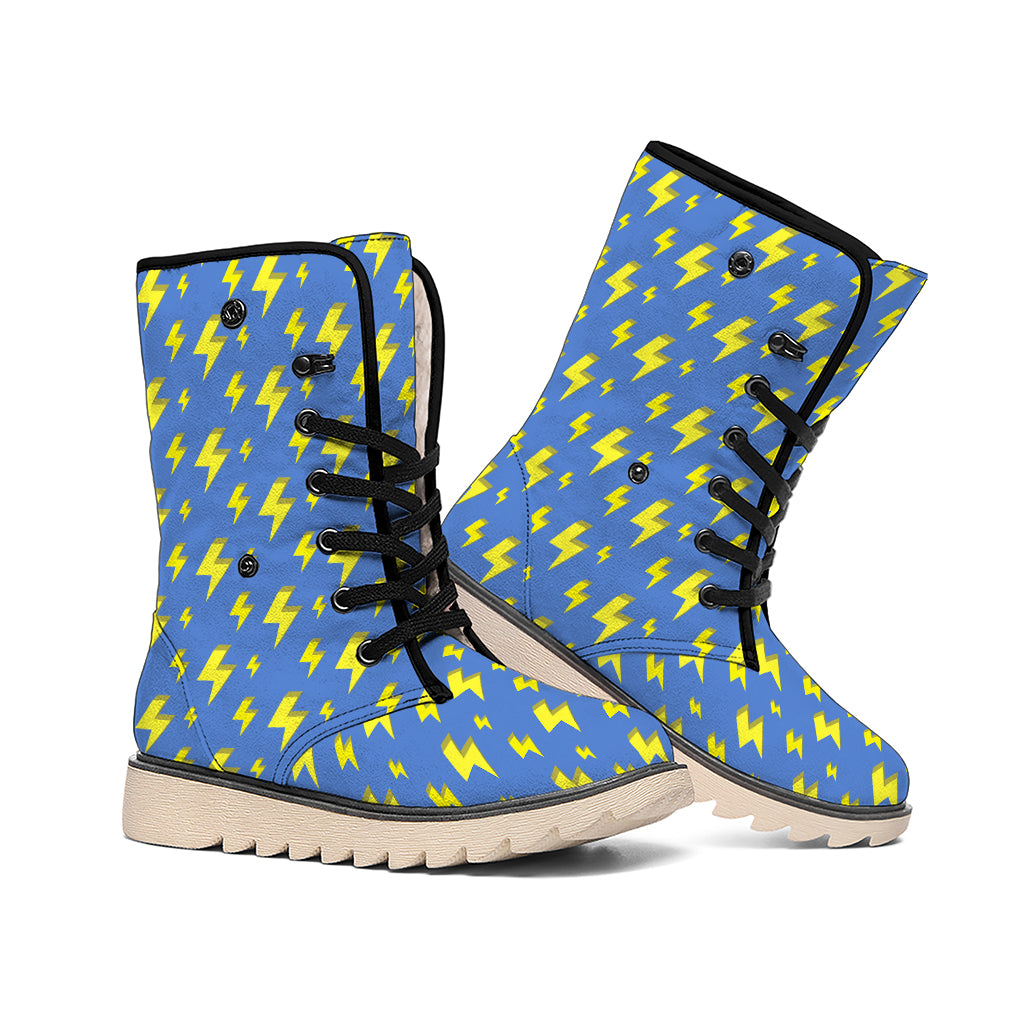 Blue And Yellow Lightning Pattern Print Winter Boots