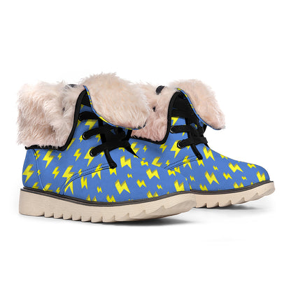 Blue And Yellow Lightning Pattern Print Winter Boots