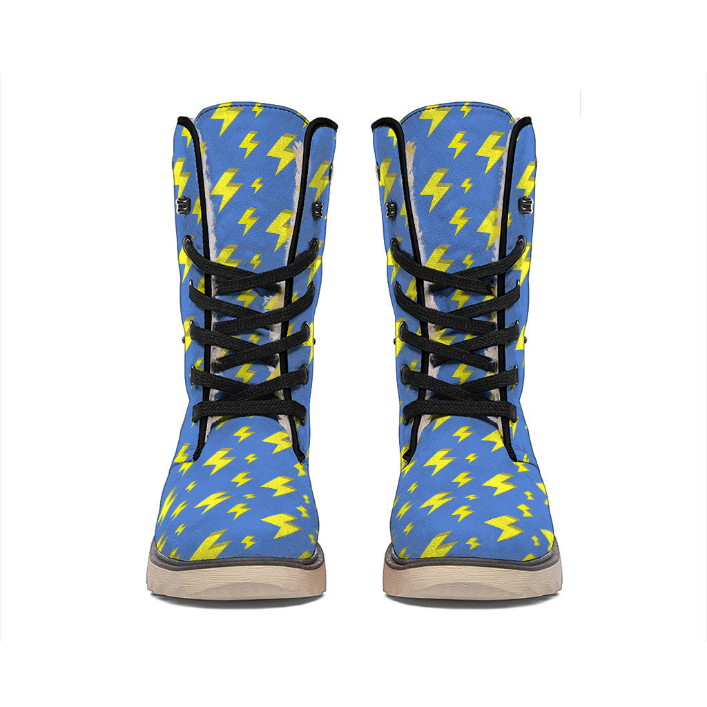Blue And Yellow Lightning Pattern Print Winter Boots