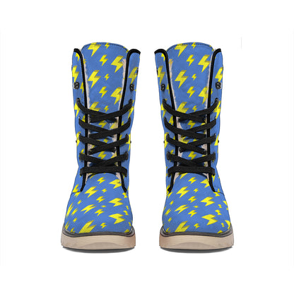 Blue And Yellow Lightning Pattern Print Winter Boots