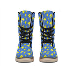 Blue And Yellow Lightning Pattern Print Winter Boots