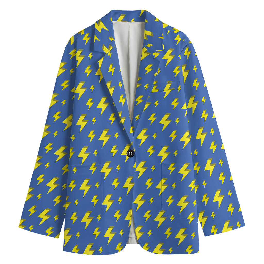 Blue And Yellow Lightning Pattern Print Women's Blazer