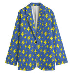 Blue And Yellow Lightning Pattern Print Women's Blazer