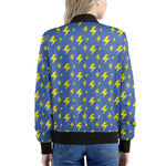 Blue And Yellow Lightning Pattern Print Women's Bomber Jacket