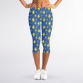 Blue And Yellow Lightning Pattern Print Women's Capri Leggings