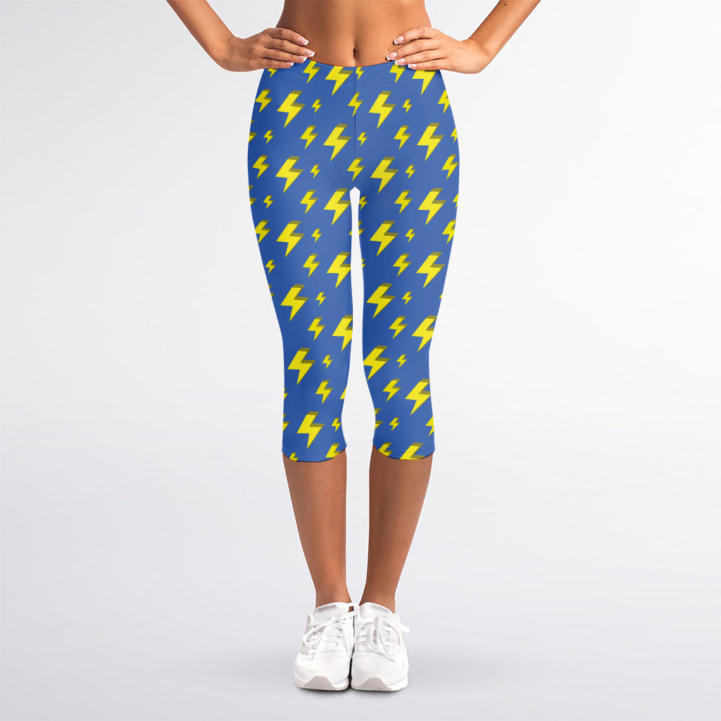 Blue And Yellow Lightning Pattern Print Women's Capri Leggings