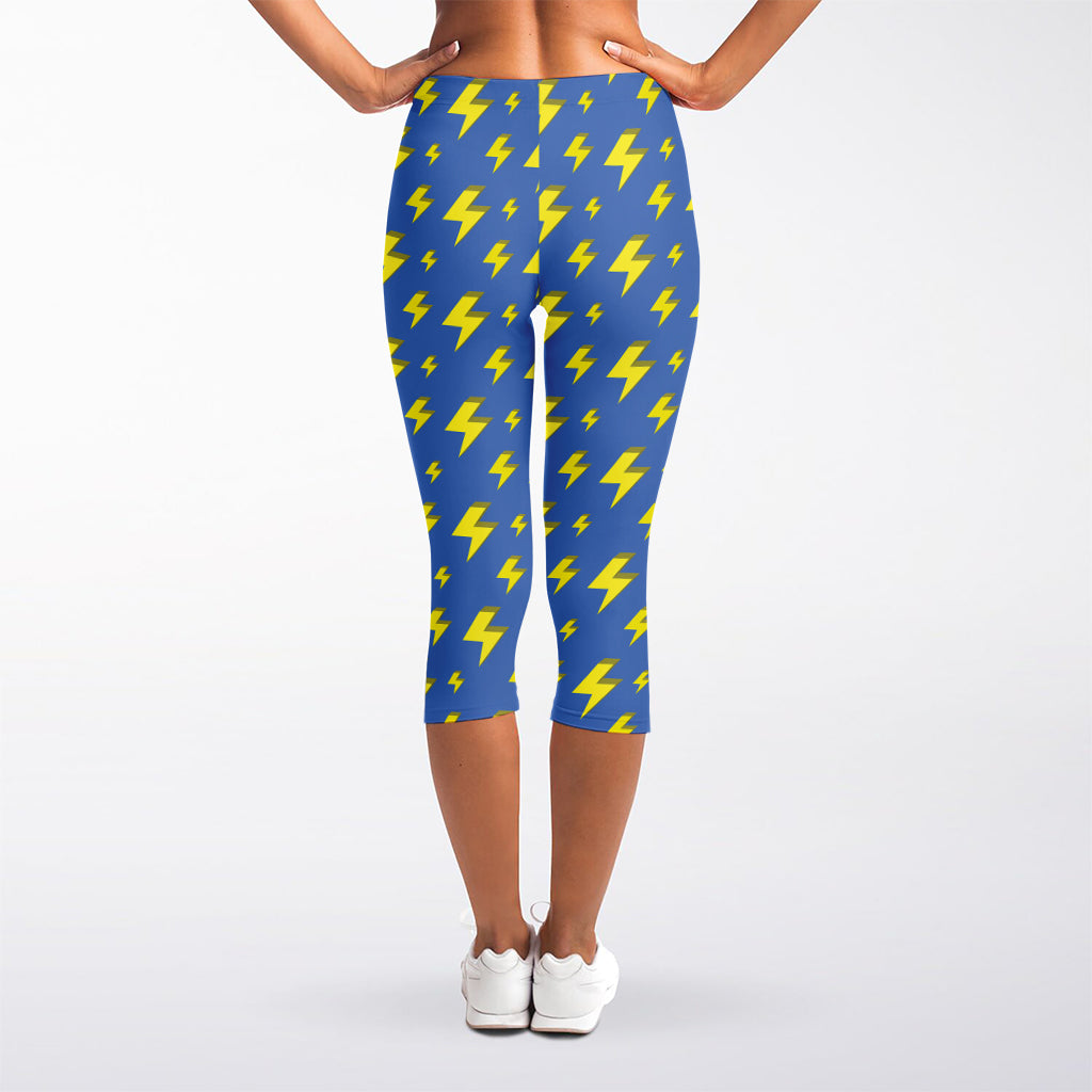 Blue And Yellow Lightning Pattern Print Women's Capri Leggings