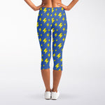 Blue And Yellow Lightning Pattern Print Women's Capri Leggings