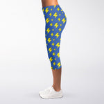 Blue And Yellow Lightning Pattern Print Women's Capri Leggings
