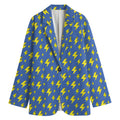 Blue And Yellow Lightning Pattern Print Women's Cotton Blazer
