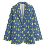 Blue And Yellow Lightning Pattern Print Women's Cotton Blazer