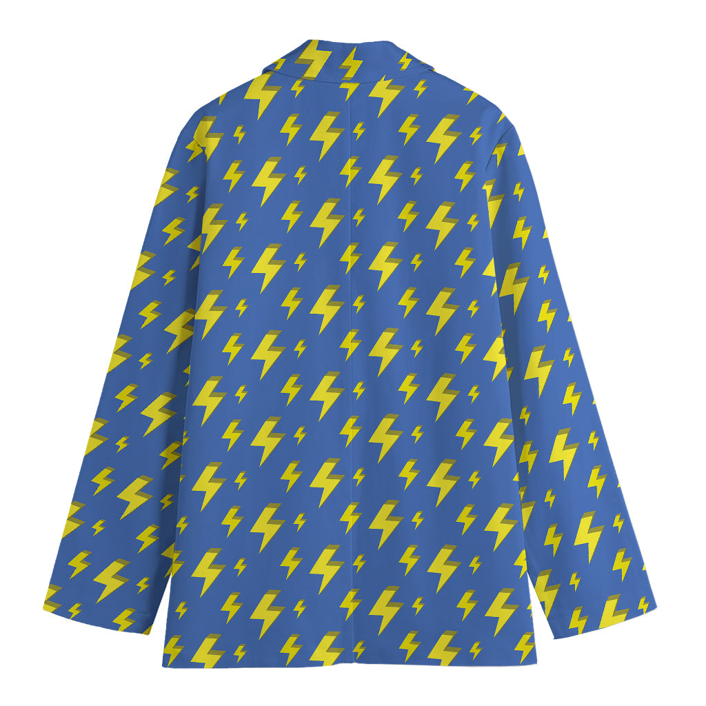 Blue And Yellow Lightning Pattern Print Women's Cotton Blazer